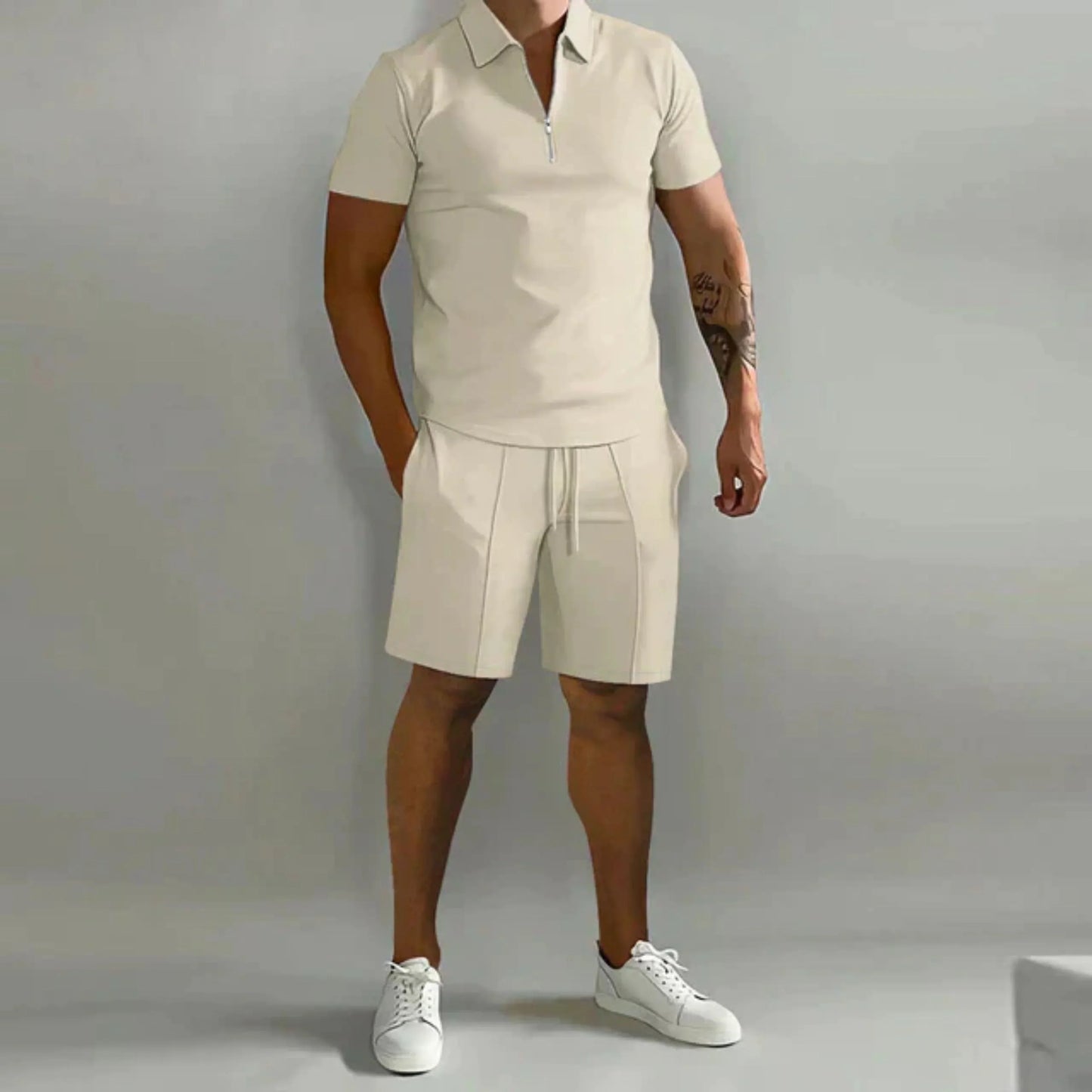 Men's Zip Polo and Shorts Set | Lightweight Summer Comfort
