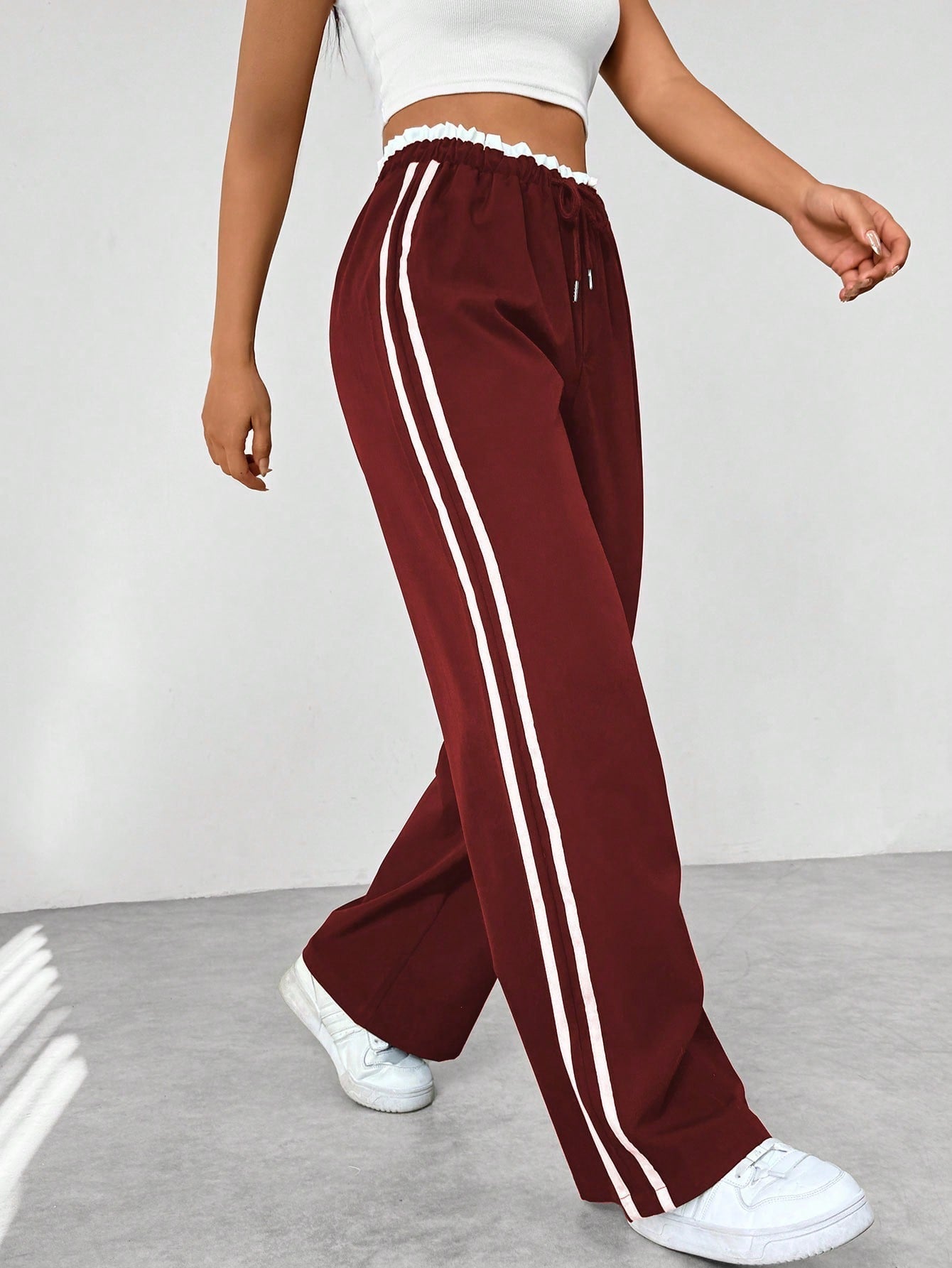 Women's Wide-Leg Streetwear Trousers | Sporty Stripe Detail