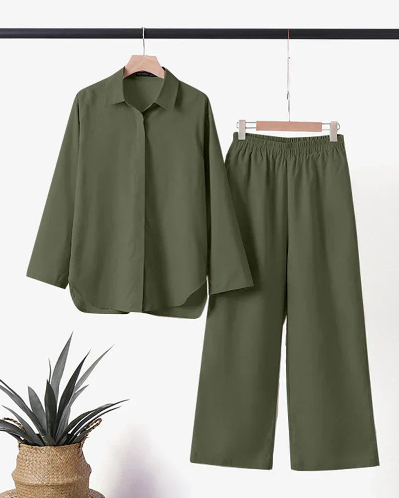 Mermaid | Women's 2-Piece Outfit with Button-Down Shirt and Wide-Leg Pants