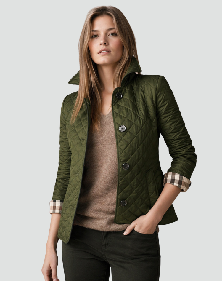 Women's Quilted Transitional Jacket | Regular Fit Collared Button-Up Coat