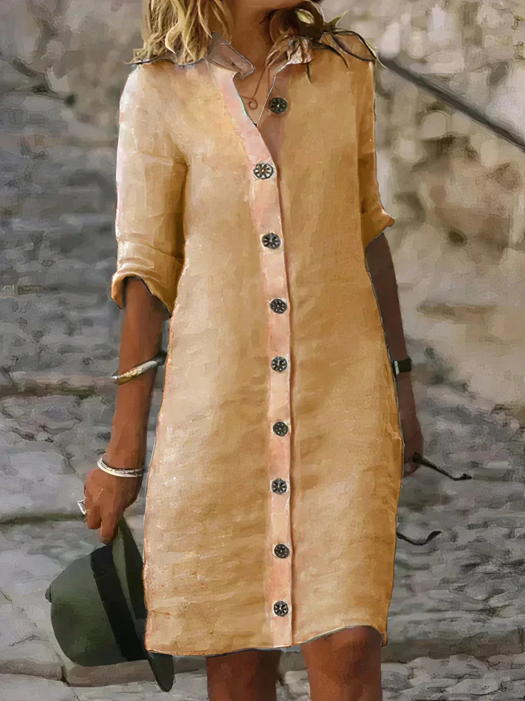 Women's Linen Style Midi Dress | Casual Summer Fit