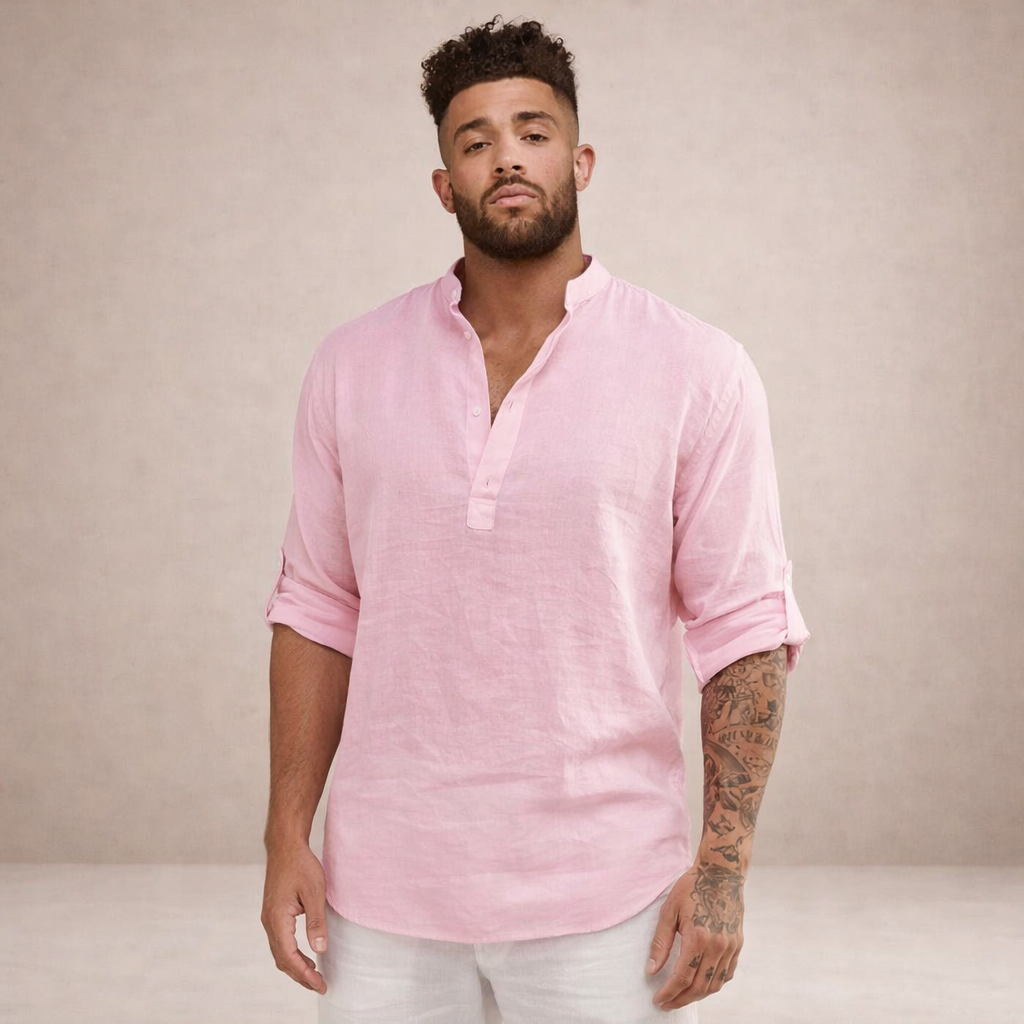 Men's Stand Collar Linen Style Shirt