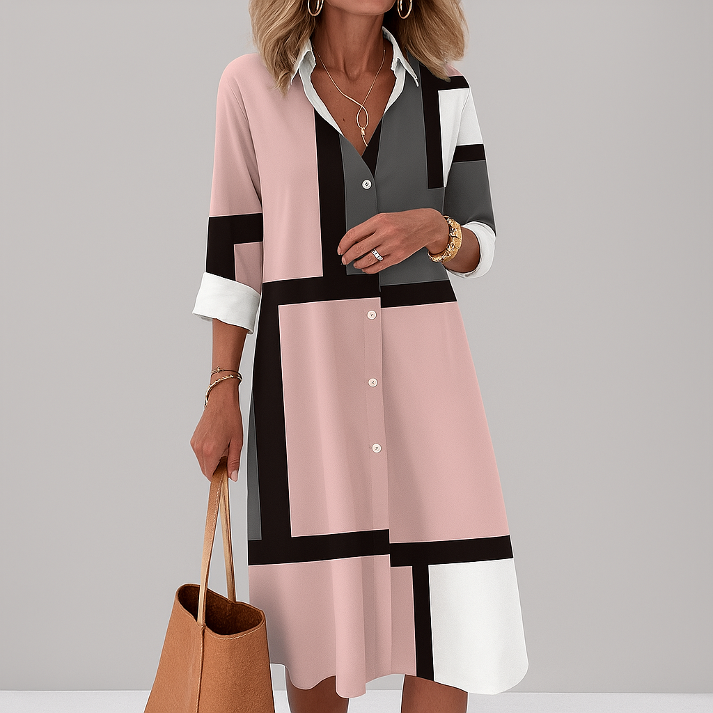 Women's Geometric Print Shirt Dress | Knee Length
