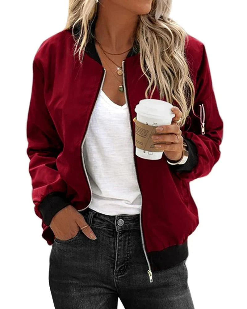 Women's Classic Bomber Jacket | Army Green Red Black