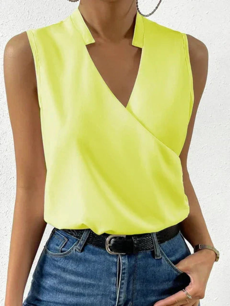Women's Sleeveless V-Neck Blouse | Wrap Front Office Style