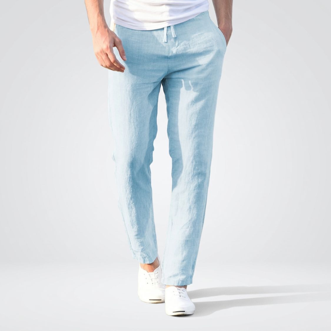 Men's Linen Style Trousers | Elastic Drawstring Waist