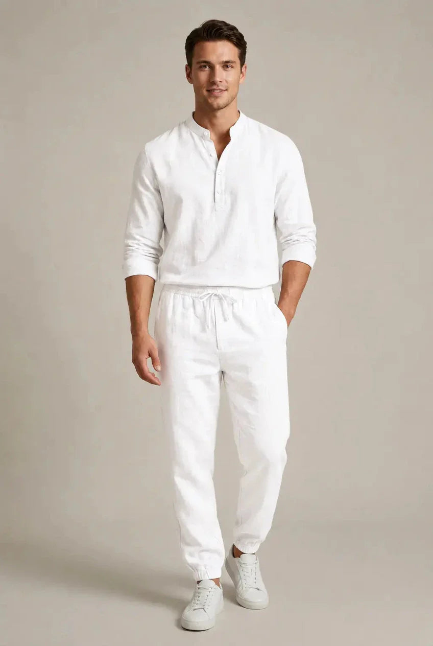 Men's Linen Blend Two-Piece Set | Shirt & Jogger Summer Outfit