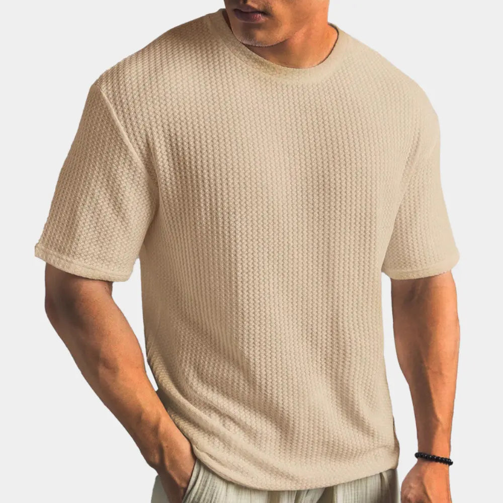 Men's Waffle Knit T-Shirt | Crew Neck Textured Everyday Tee