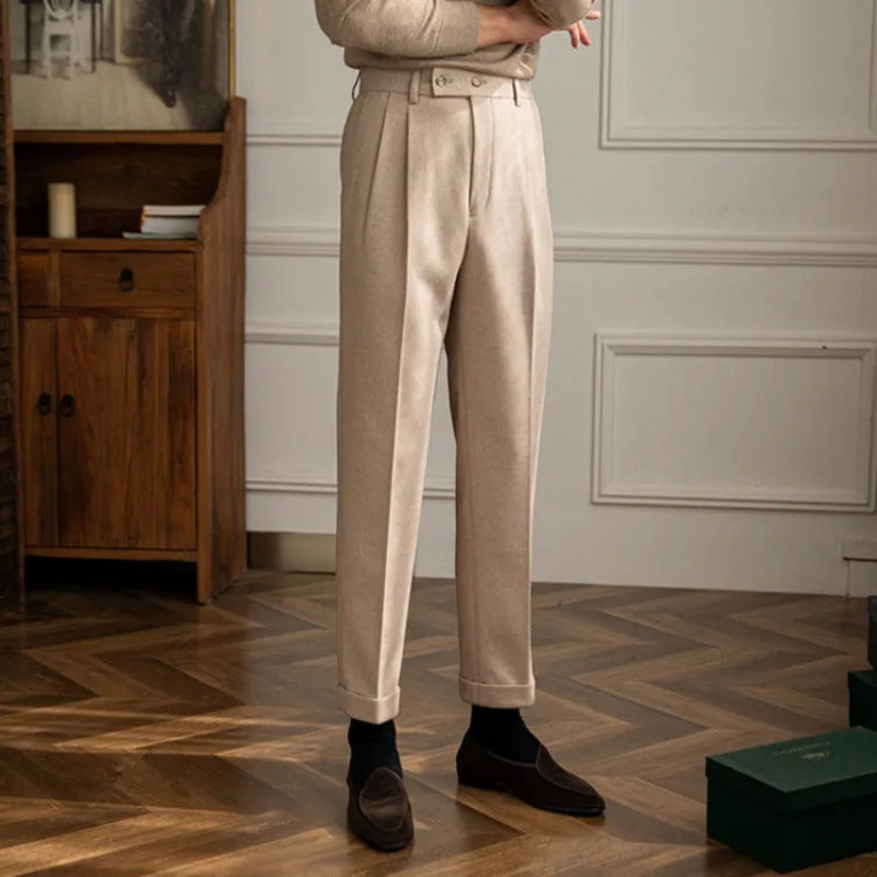 Men's High Waist Pleated Trousers | Smart Casual Straight Fit