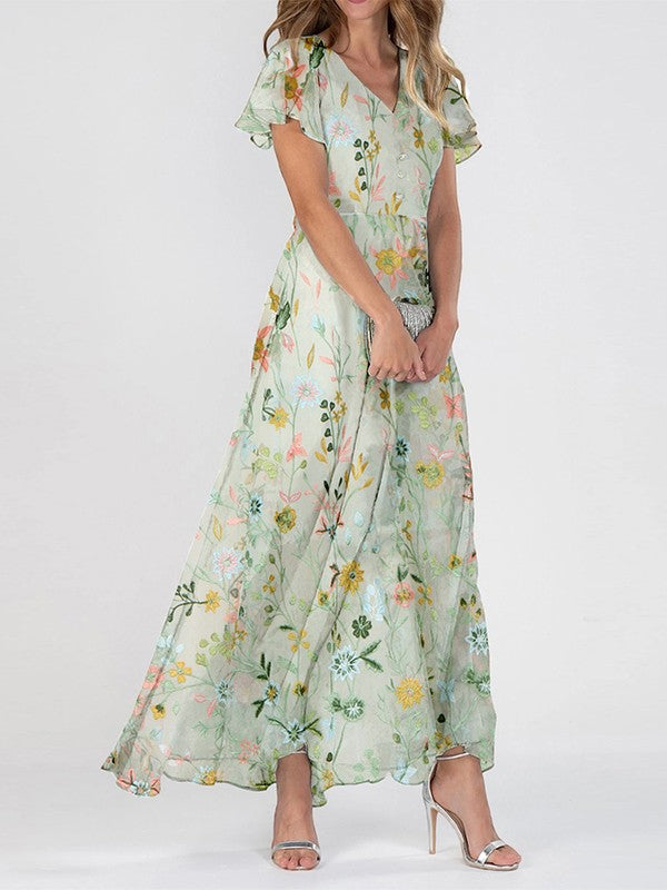 Women's Floral Maxi Dress V-Neck