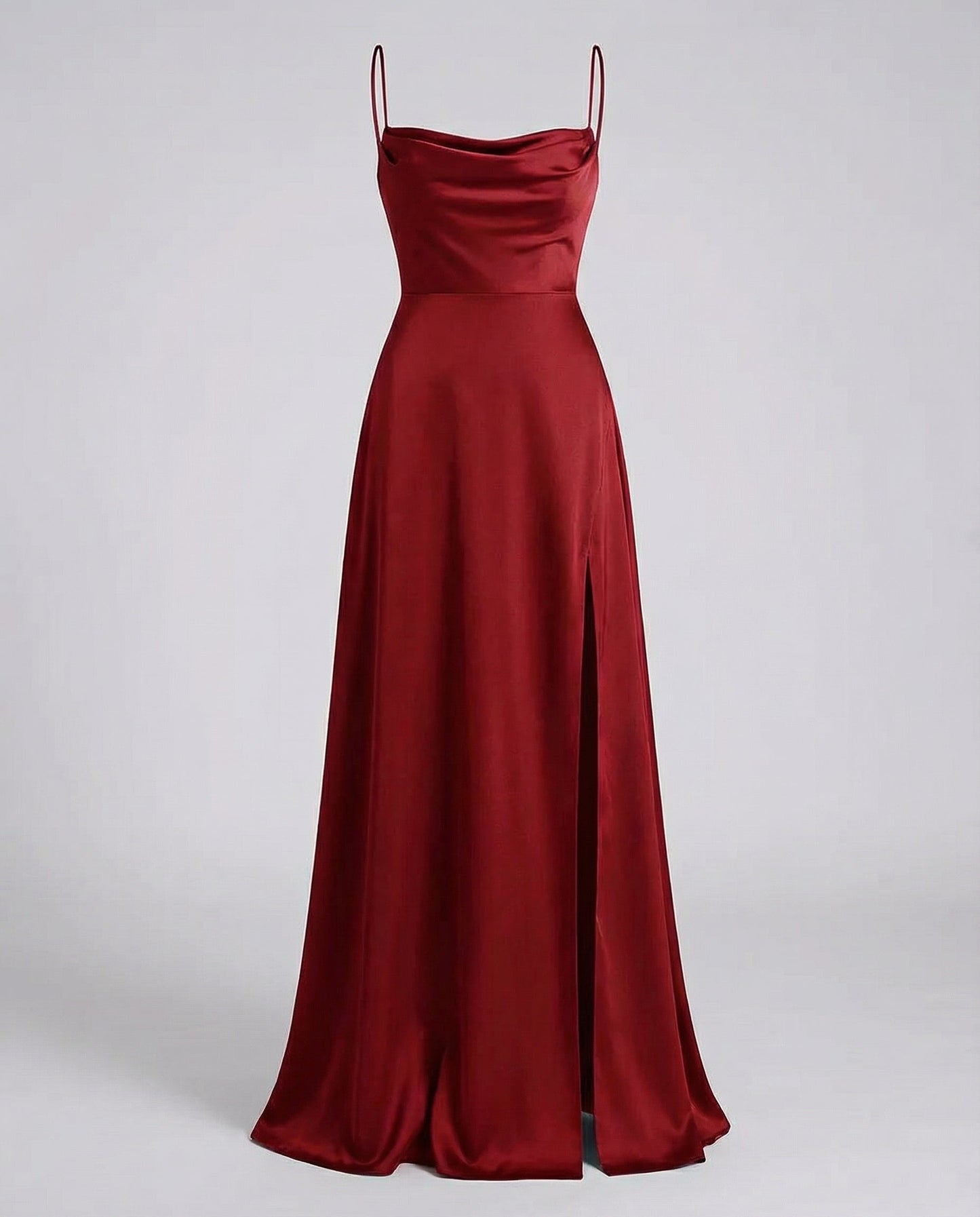 Women's Satin Style Maxi Dress | Cowl Neck Side Slit Evening Dress