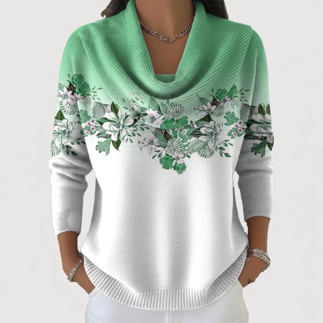 Women's Soft-Neckline Sweater | Floral Detail Knit