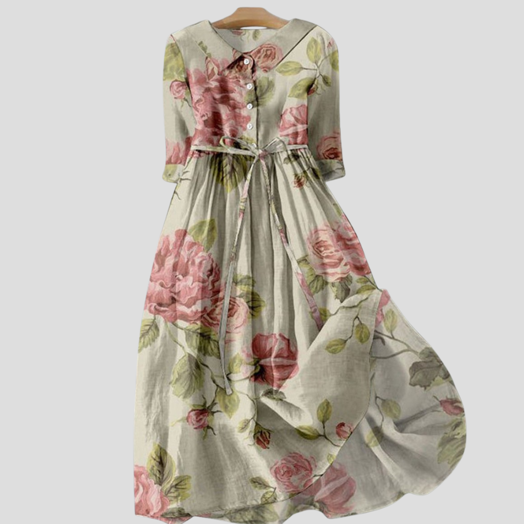 Women's Botanical Print Lapel Dress | Vintage Floral
