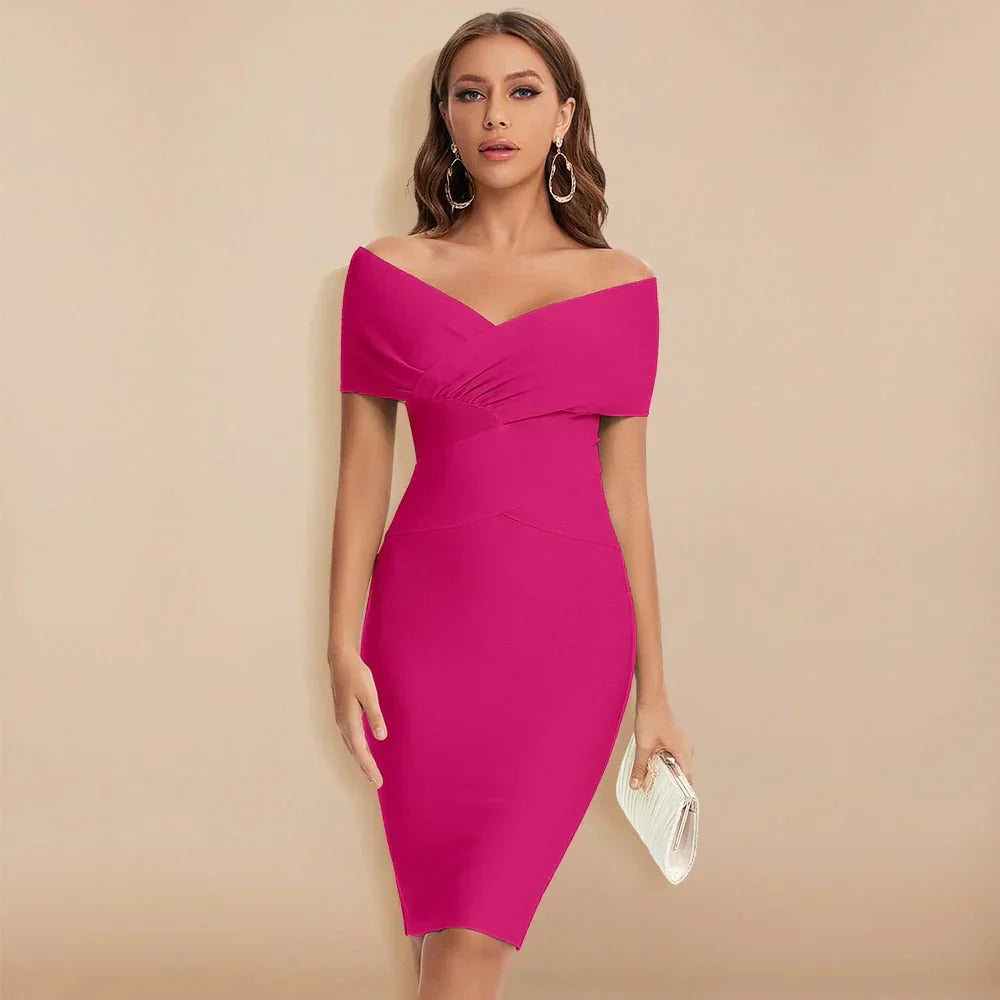 Women's Off-Shoulder Bandage Dress | V-Neck Bodycon