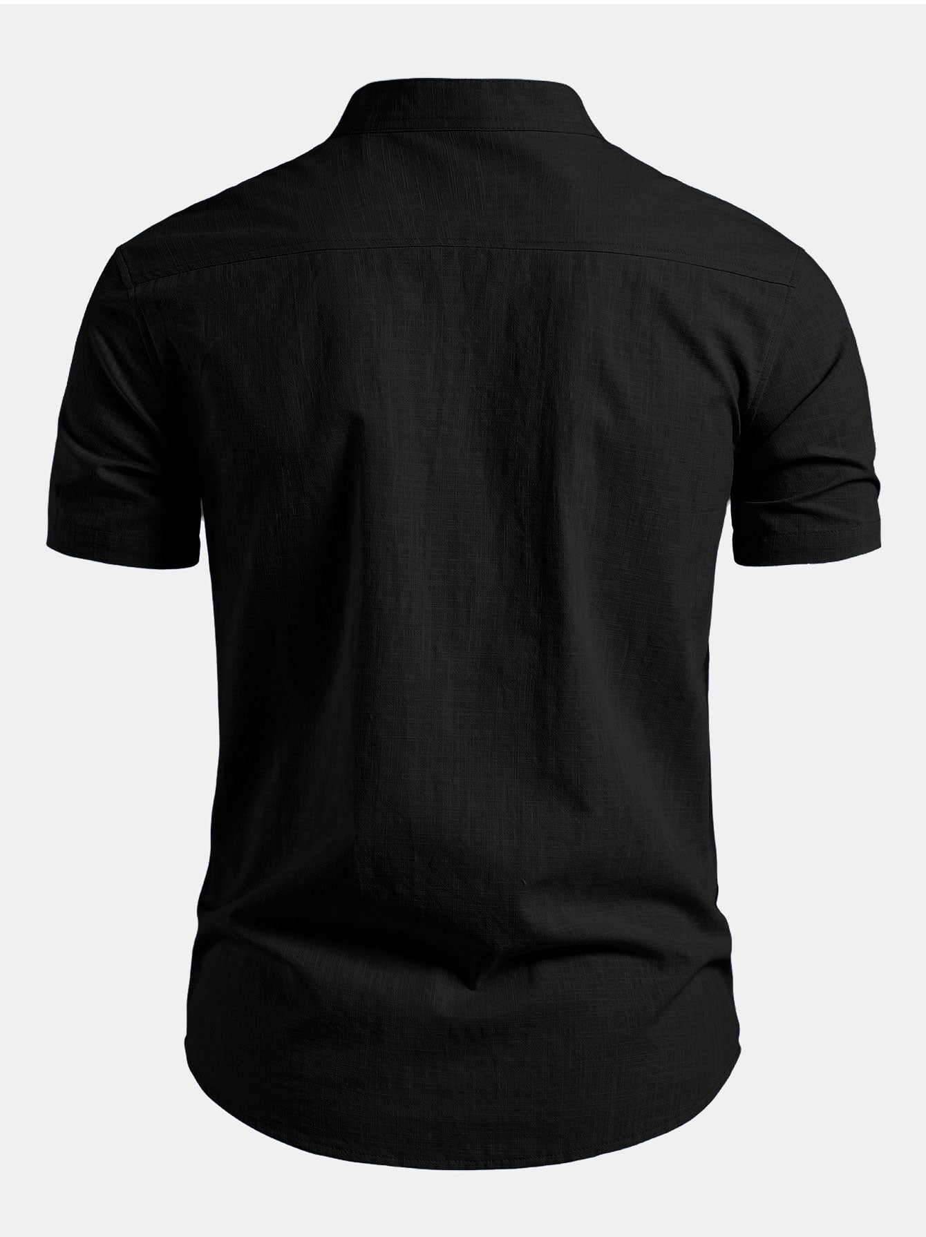 Men's Linen Style Short Sleeve Shirt | Slim Fit Stand Collar