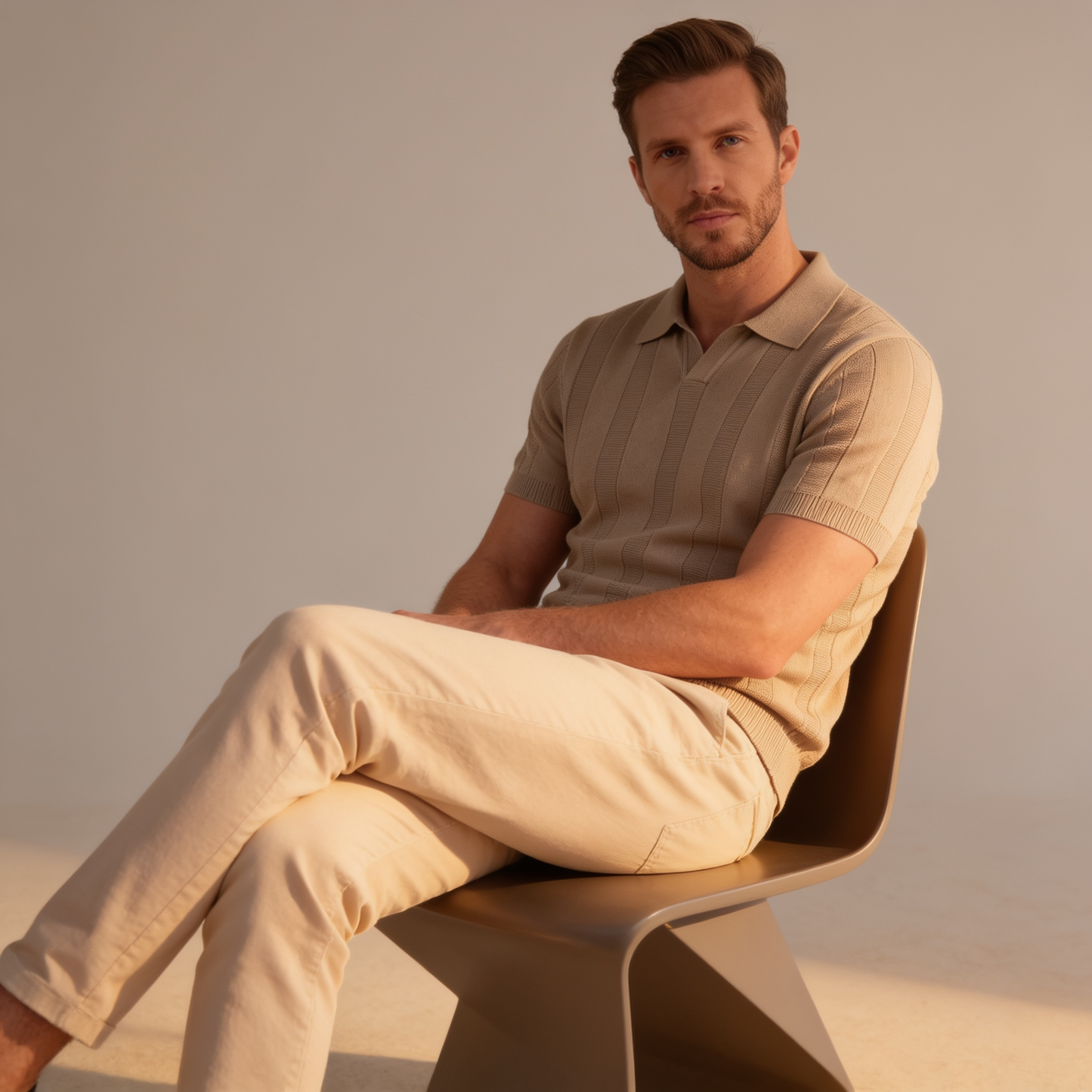 Men's Open Knit Polo Shirt | Ribbed Smart-Casual Summer Style