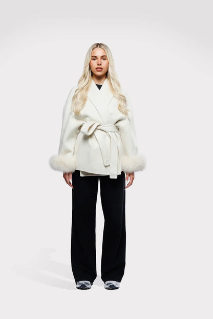 Women's Wrap Coat | Faux Fur Trim Oversized Style