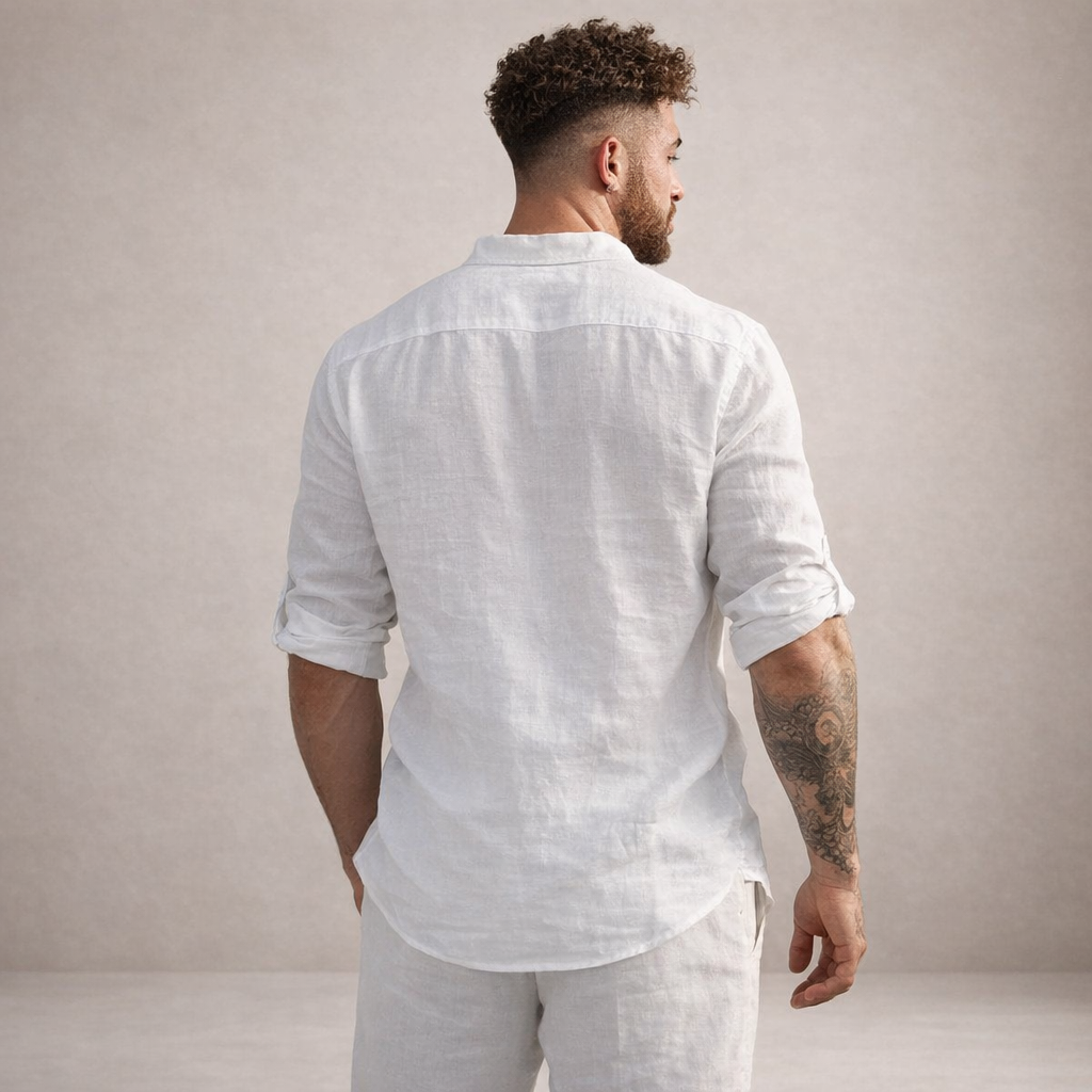 Men's Linen Shirt | Breathable Stand Collar Long Sleeve