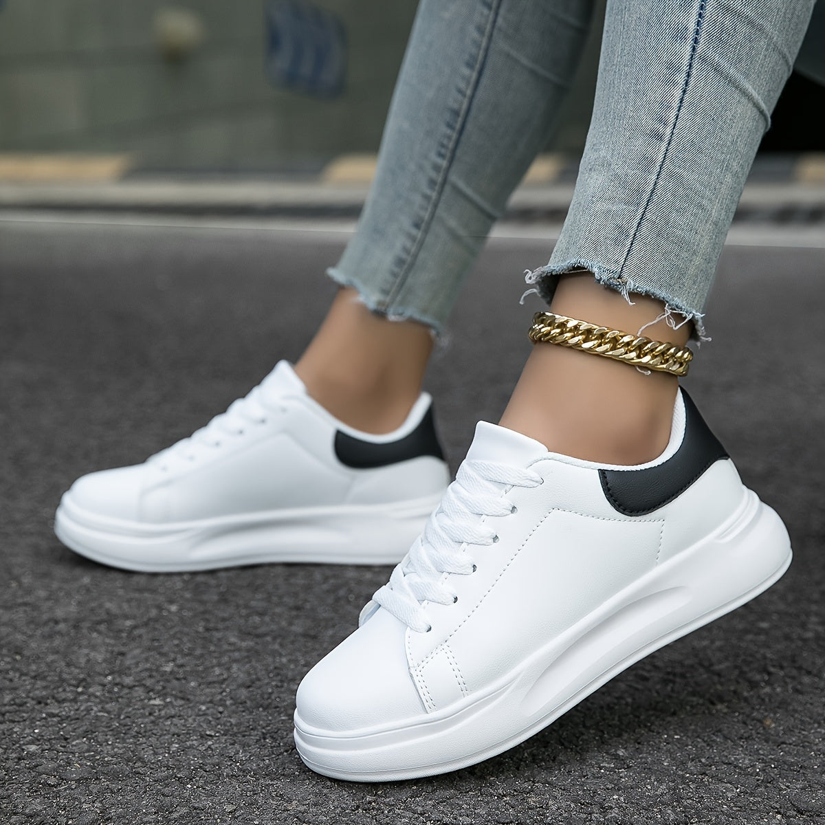 Women's Clean White Leather Style Sneakers