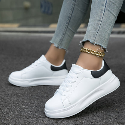 Women's Clean White Leather Style Sneakers