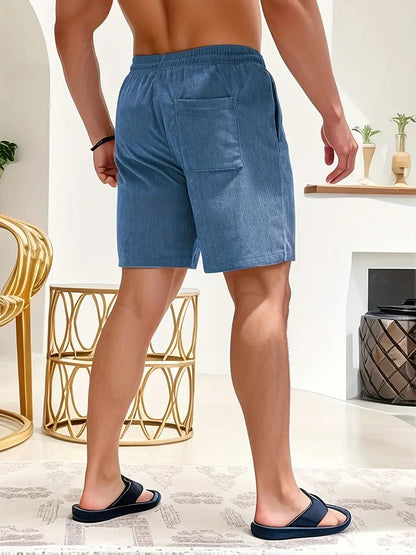 Men's Corduroy Style Summer Shorts | Elastic Waist Straight Fit