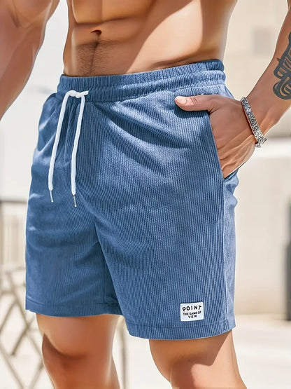Men's Corduroy Style Summer Shorts | Elastic Waist Straight Fit