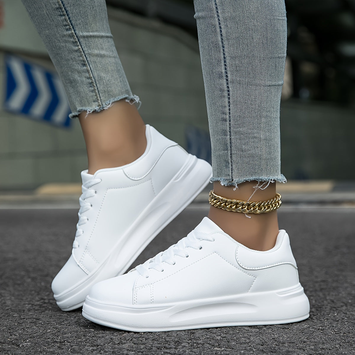 Women's Clean White Leather Style Sneakers