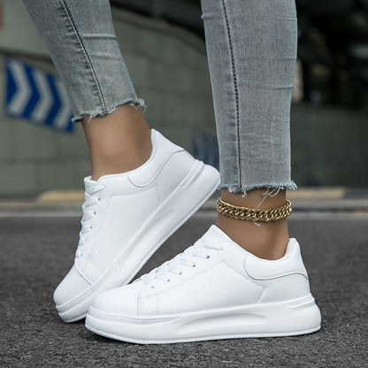 Women's Clean White Leather Style Sneakers