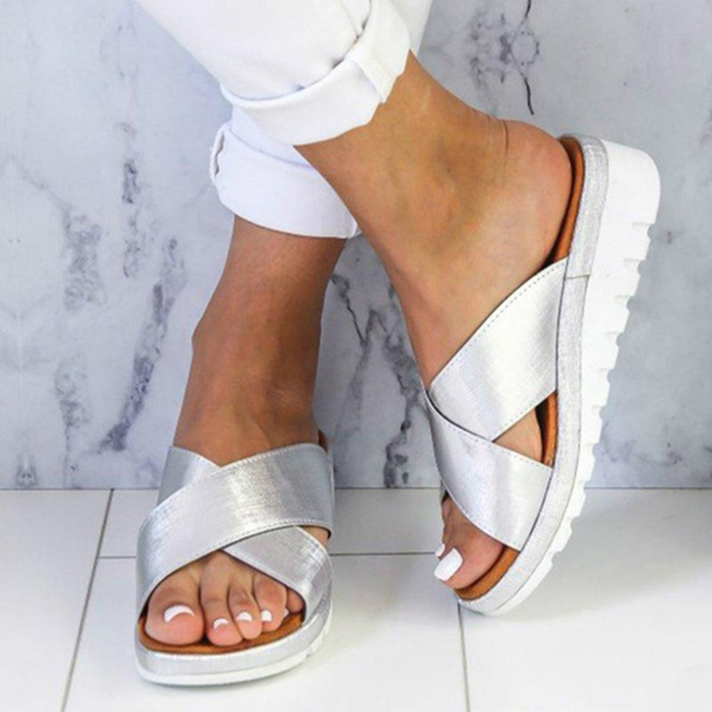 Women's Cross-Strap Comfort Sandals | Cushioned Platform Sole