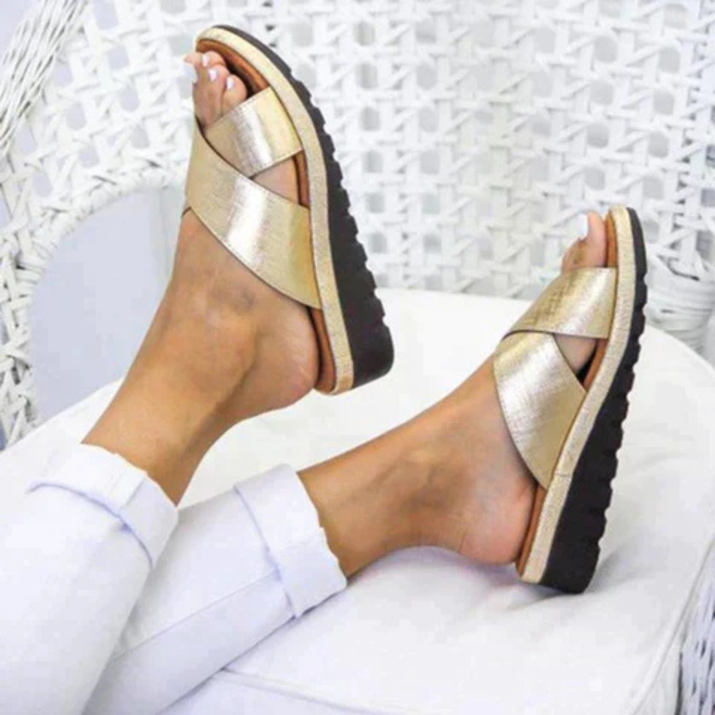 Women's Cross-Strap Comfort Sandals | Cushioned Platform Sole