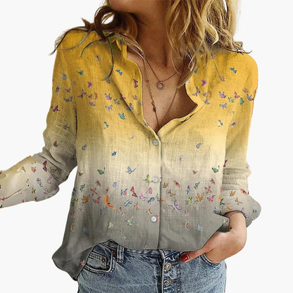 Women's Butterfly Print Blouse | V-Neck Relaxed Fit