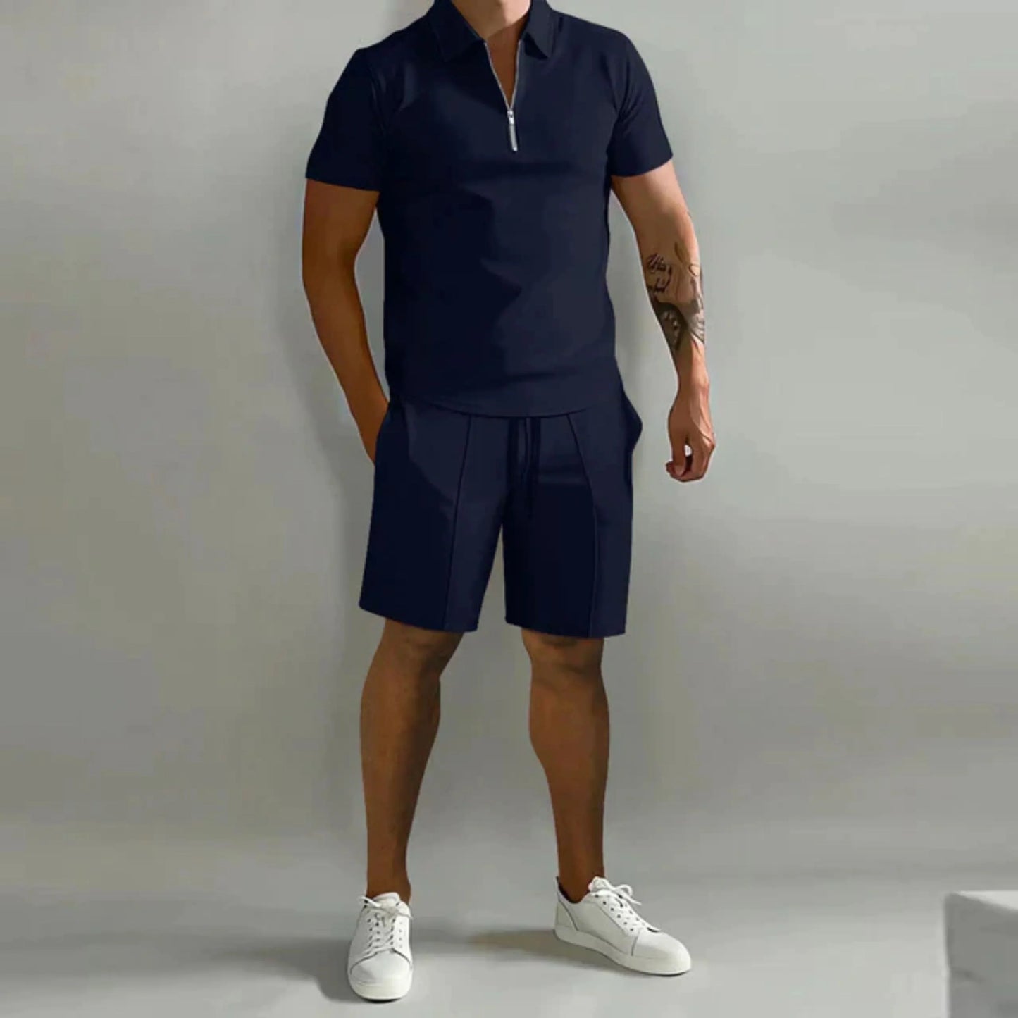 Men's Zip Polo and Shorts Set | Lightweight Summer Comfort