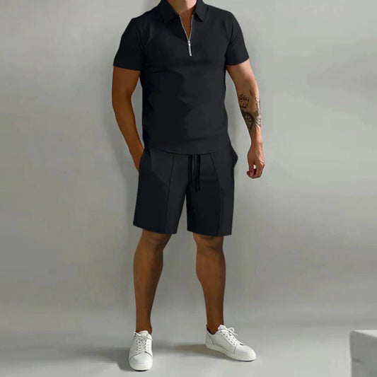 Men's Zip Polo and Shorts Set | Lightweight Summer Comfort