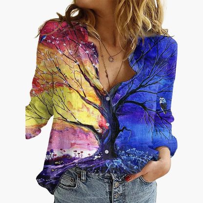 Women's Butterfly Print Blouse | V-Neck Relaxed Fit