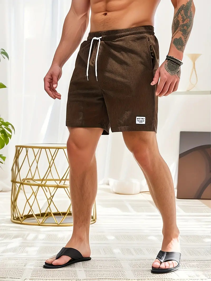 Men's Corduroy Style Summer Shorts | Elastic Waist Straight Fit