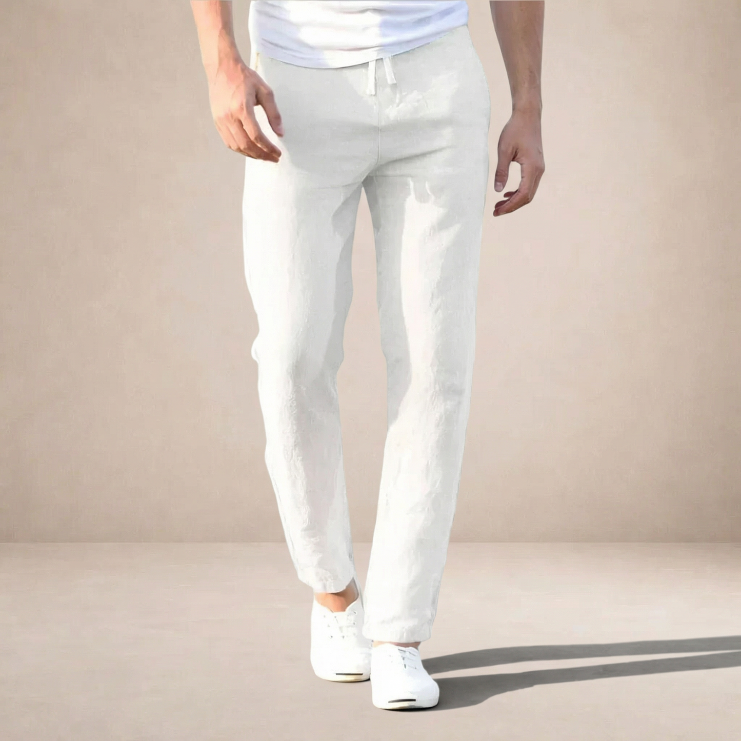 Men's Linen Style Trousers | Breathable Elastic Waist Summer Fit