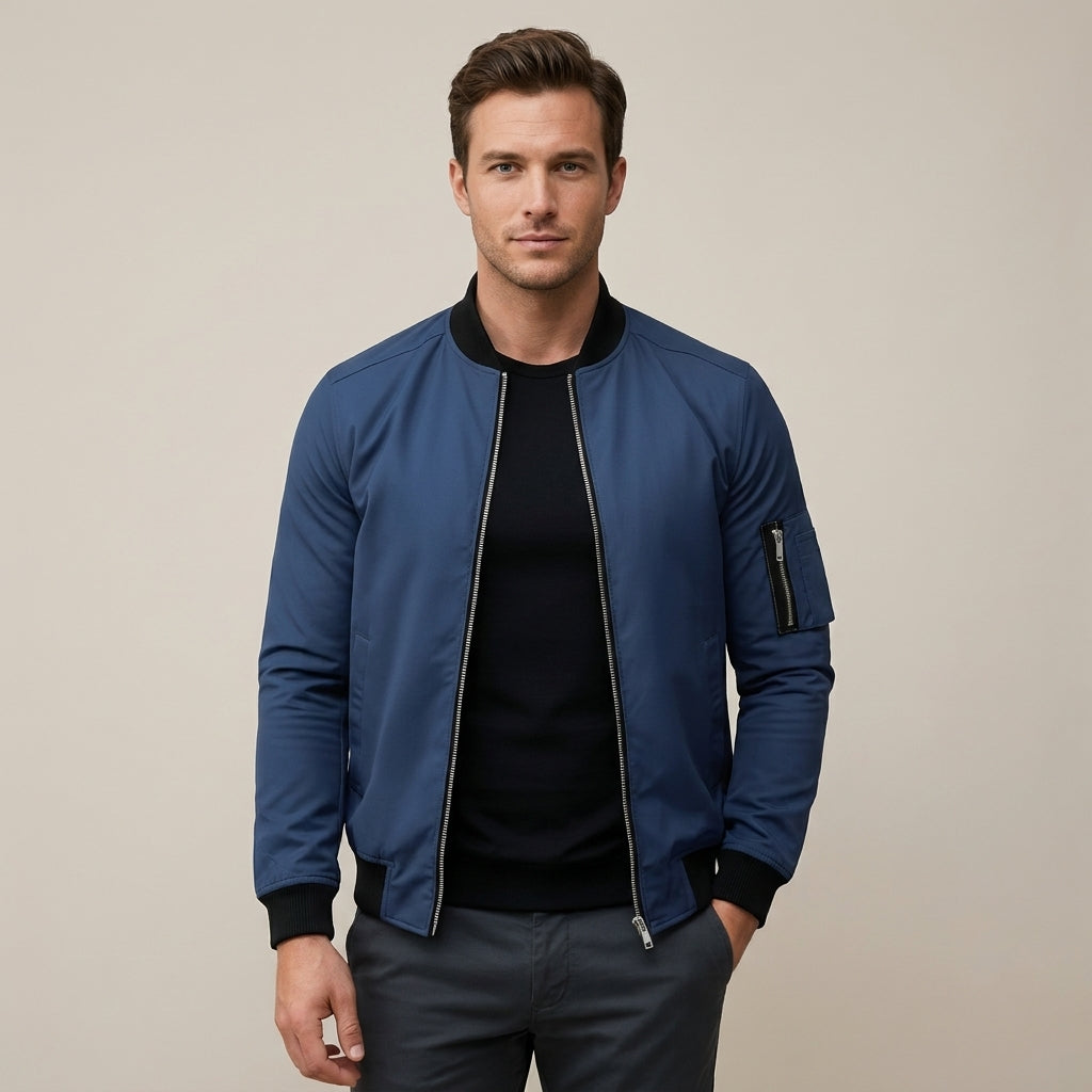 Men's Slim Fit Bomber Jacket | Zip Sleeve Pocket Casual Style
