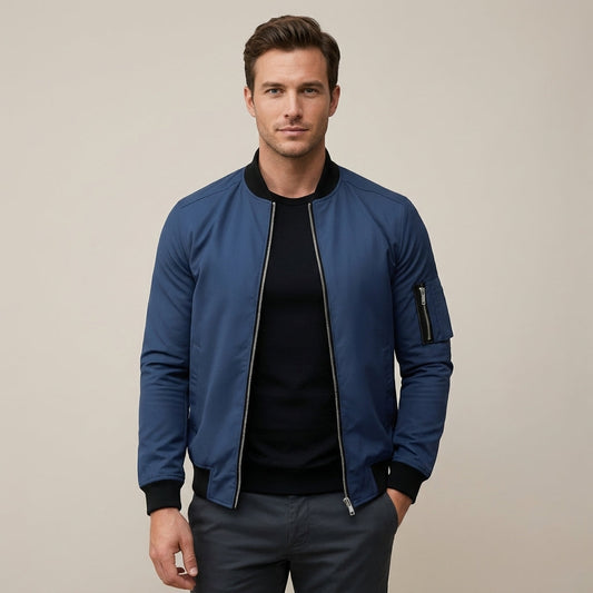 Men's Slim Fit Bomber Jacket | Zip Sleeve Pocket Casual Style