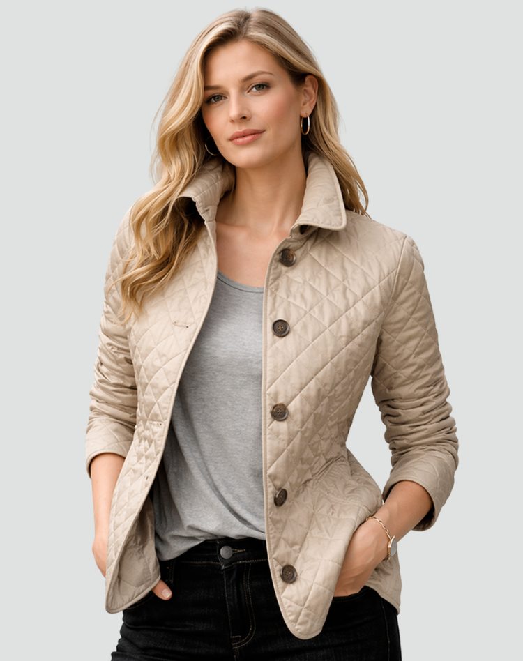 Women's Quilted Transitional Jacket | Regular Fit Collared Button-Up Coat