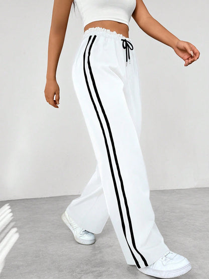 Women's Wide-Leg Streetwear Trousers | Sporty Stripe Detail
