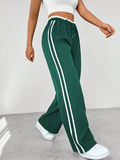 Women's Wide-Leg Streetwear Trousers | Sporty Stripe Detail