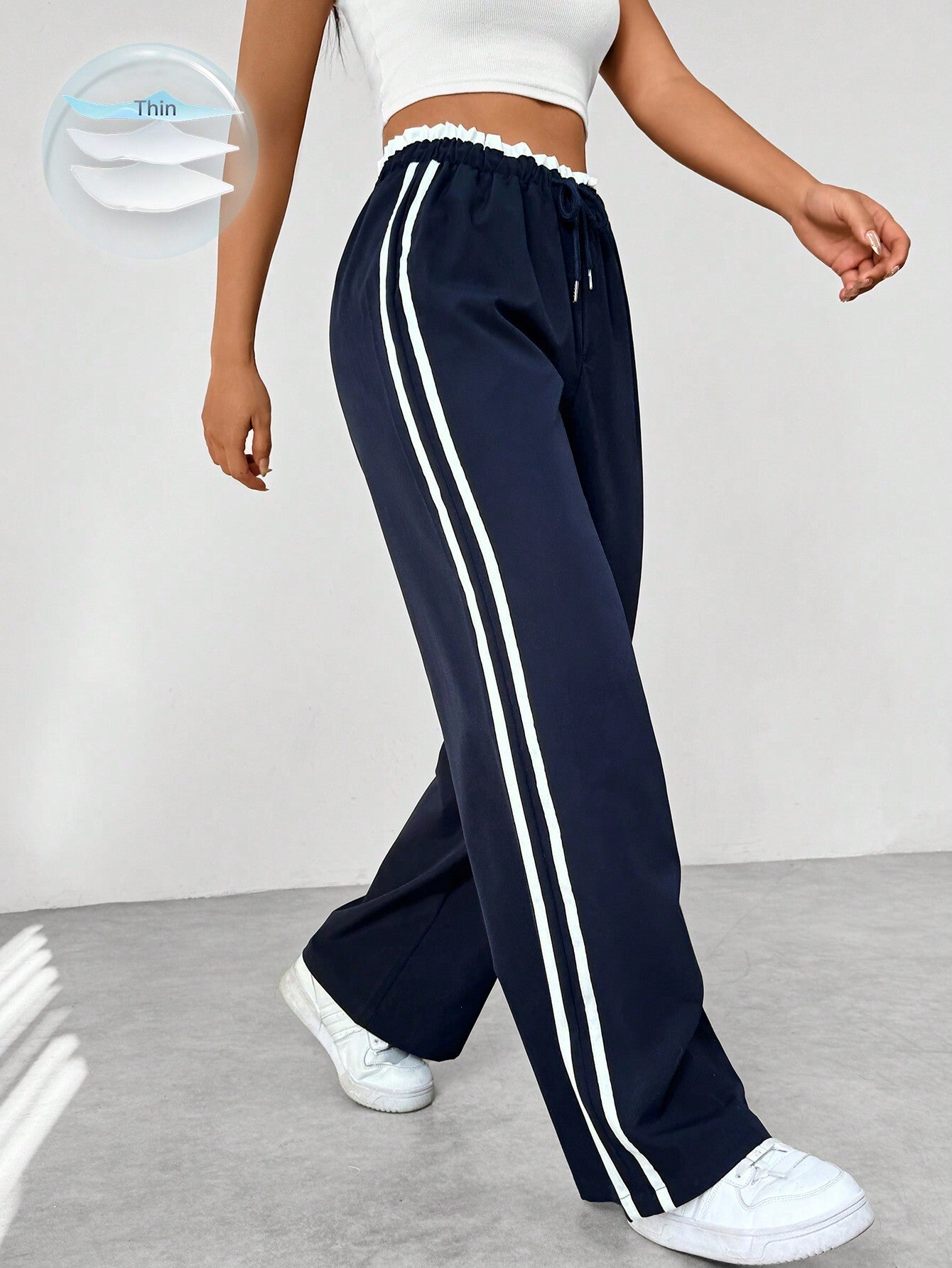 Women's Wide-Leg Streetwear Trousers | Sporty Stripe Detail