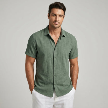 Men's Linen Style Summer Shirt | Short Sleeve Open Collar