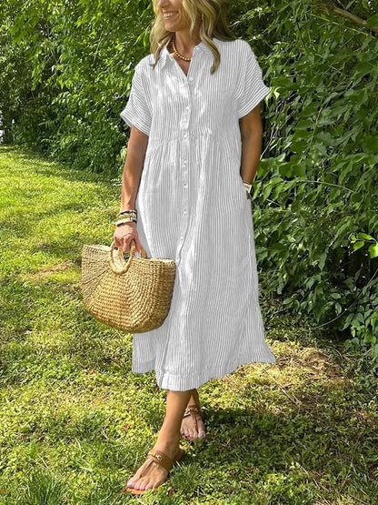 Women's Striped Maxi Shirt Dress | Button-Up Lapel Style