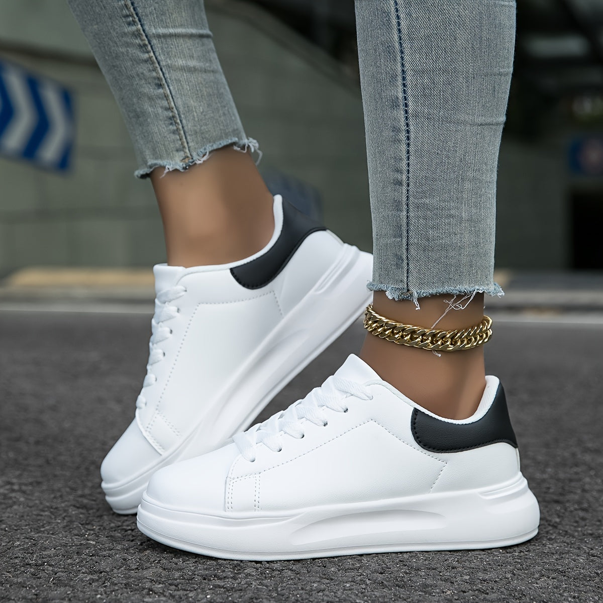 Women's Clean White Leather Style Sneakers