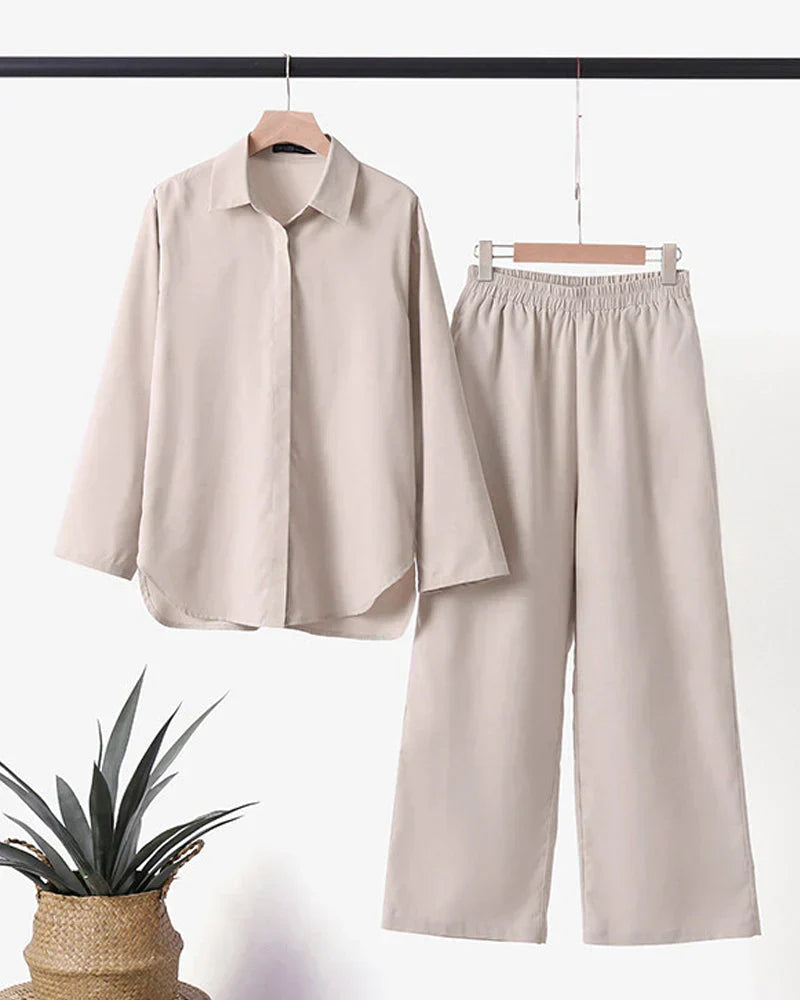 Mermaid | Women's 2-Piece Outfit with Button-Down Shirt and Wide-Leg Pants