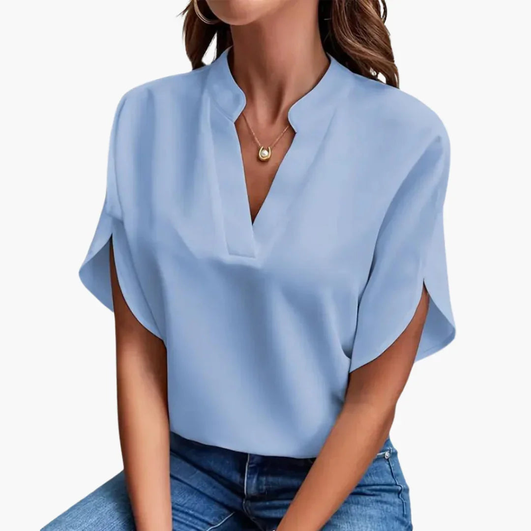 Women's V-Neck Blouse | Short Sleeve Relaxed Fit