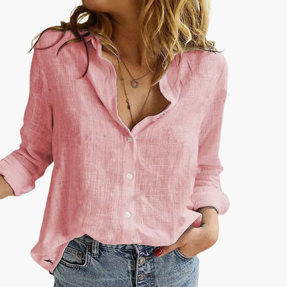 Women's Linen Style Long Sleeve Shirt | Lightweight Casual Button Down