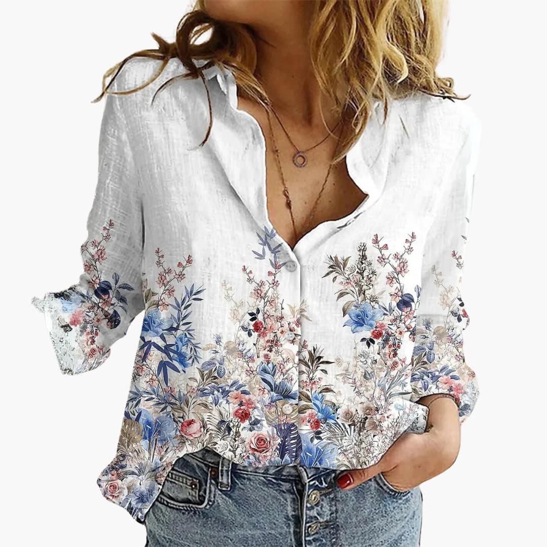 Women's Butterfly Print Blouse | V-Neck Relaxed Fit