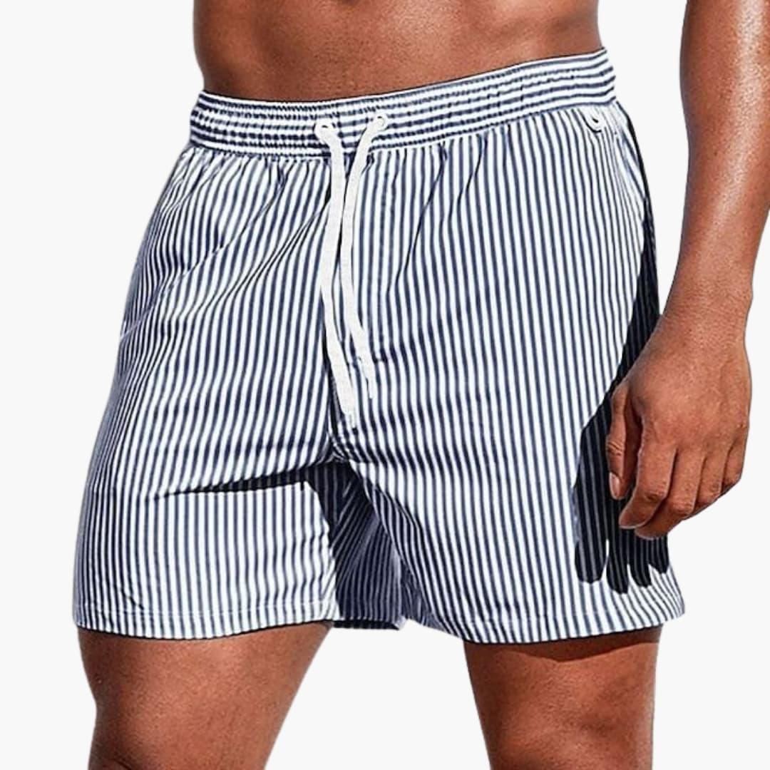 Men's Striped Board Shorts | Elastic Waist Swim Short